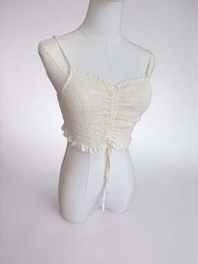 Cotton On Smocked Ruffle Hem Tie-Front Crop Pale Yellow Cami